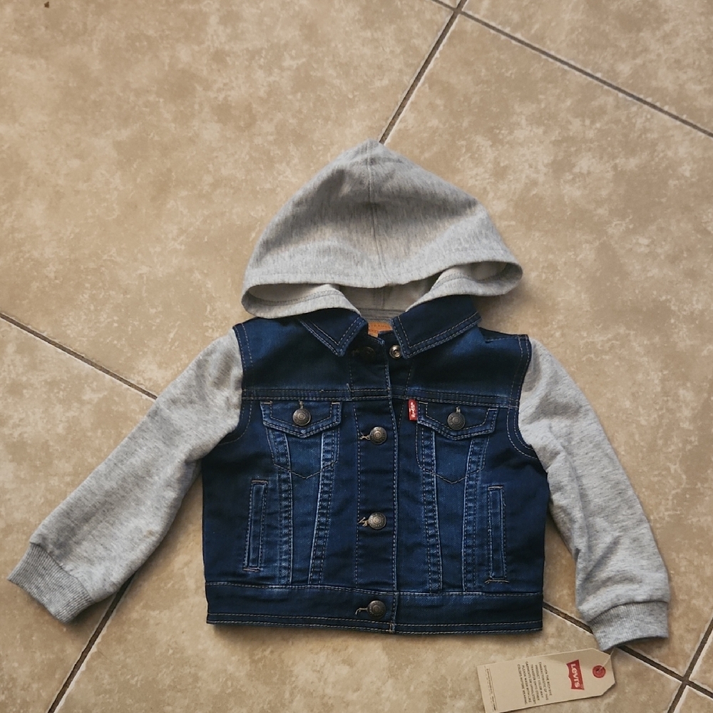 Levi's Kids Denim Jacket with Gray Hooded Sleeves